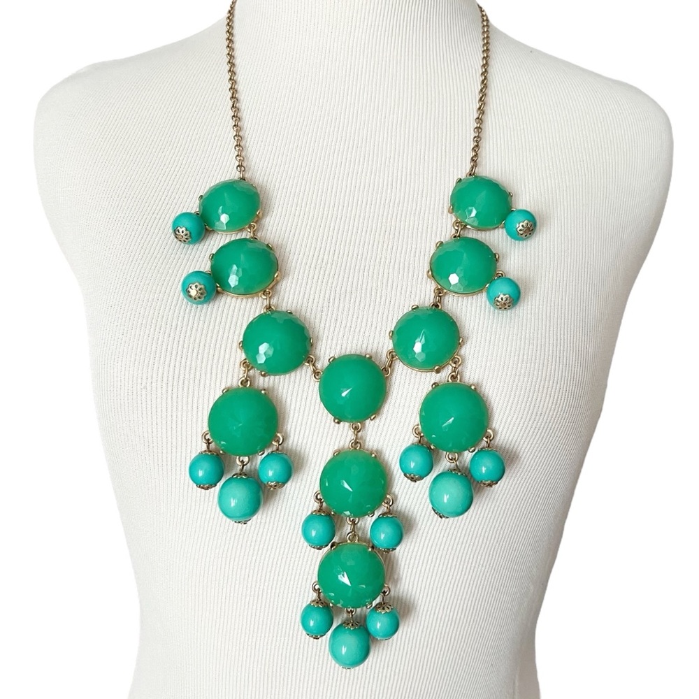 Aqua Beaded Chandelier Statement Necklace